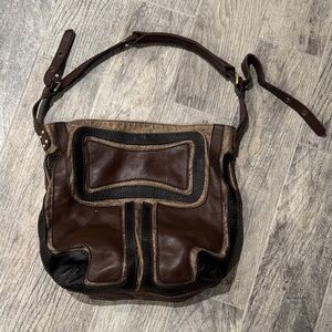 Brown and Black Leather Shoulder Bag